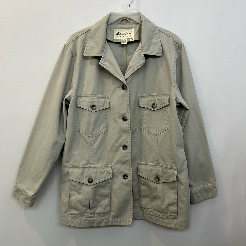 Eddie Bauer Woman’s Utility Safari Canvas Jacket Light Tan Beige Size M